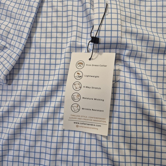 Collars and Co Dress Collar Polo Shirt Mens 4XL White Blue Performance Golf New - Picture 5 of 9